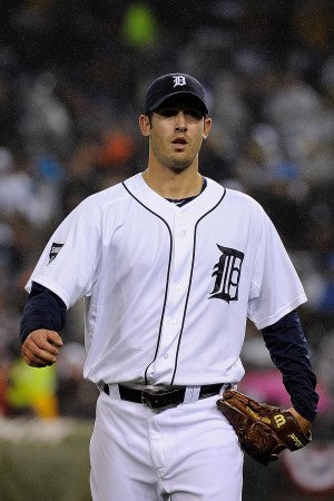 Texas Rangers v Detroit Tigers - Playoffs Game Four, Detroit, MI - October 12: Rick Porcello Photographic Poster Print by Kevork Djansezian, 8x12
