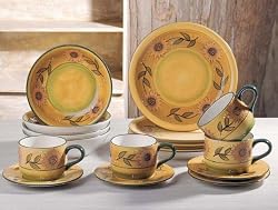 Gold Sunflower Collection Deluxe 16-Piece Handcrafted Dinnerware Set