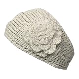 Ivory Hand Made Knit Headband With Flower Detail