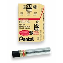 Pentel Super Hi-Polymer Lead Refill, 0.5mm Fine, 4H, 144 Pieces of Lead (C505-4H)