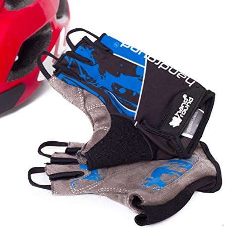 Fingerless Bike Gloves for Long Road Rides with Any Bicycle, for Adults, Men and Women, Colors: Black, Red, Blue, Green, Good for Cycling, Driving, Etc. By Handround (Blue, Large)