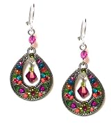 Firefly Teardrop Ellipse Mosaic Dangle Earrings with Multi-Color Firepolished Crystals and Beads