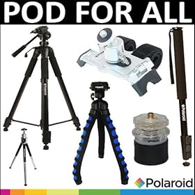 Deluxe Tripod Package: Polaroid Full Size Tripod + Polaroid Monopod + Polaroid Flexible Tripod + Polaroid Bottle-Pod + Polaroid Bike Mount + Polaroid 8 Mini Tripod For The Panasonic Lumix DMC-G3, DMC-GF3, DMC-G1, DMC-GH1, DMC-GH2, DMC-L10, DMC-GF1, DMC-GF2, DMC-G10, DMC-G2, DMC-GF3, DMC-G3, DMC-GF5
