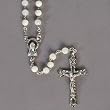 Silver Tone Rosary with White 5mm Beads