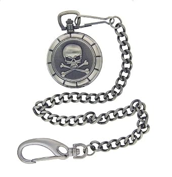 Nemesis Skull Gunmetal Pocket Watch with Chain