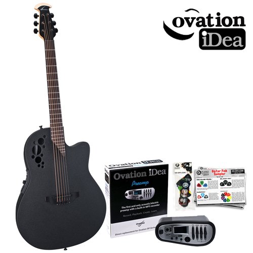 Ovation iDea Celebrity Elite 1778TX-5i Acoustic-Electric Guitar with OPI-1 Preamp MP3 RecorderPlayer - Black Composite Finish - Includes Planet Waves 16 Pick Sampler Pack