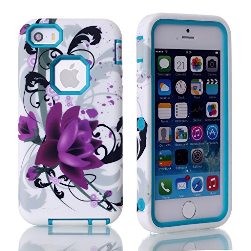 iPhone 5 Case,iPhone 5S Covers,Cover Case for iPhone 5,hawaiian flower iphone 5 case,Kaseberry Flower Pattern 3 in 1 Hybrid Case for iPhone 5,iPhone 5S 00058#SJ,Blue