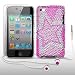 IPOD TOUCH 4 STAR DIAMANTE DISCO BLING CASE / COVER / SHELL / SKIN / BACK COVER WITH SCREEN PROTECTOR & HEADSET, BY CELLAPOD CASES - PINK/SILVER