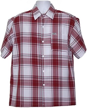 Men's Short Sleeve Checkered Plaid Shirt (Medium, Red)