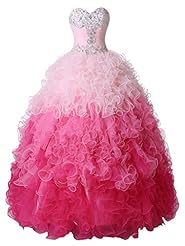 Sweetheart Organza Lace-Up  Sequined Beaded  Prom Dress/Quinceanera Dress  With a Bow(s) and Ruffles
