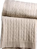 Homescapes Cable Knit Throw Natural 100% Cotton 130x170cm Washable Sofa Throw or Bed Blanket