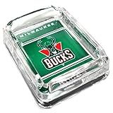 Image Milwaukee Bucks Glass Ashtray - Dimensions 3 Inch x 4 Inch - Simulated Black Velvet Botton