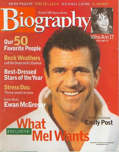 Biography Magazine December 2000 Mel Gibson, Emily Post, Ewan McGregor 50 favorite people