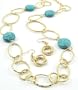Gold Tone Turquoise Long Link Necklace Earring Fashion Jewelry Set 36"