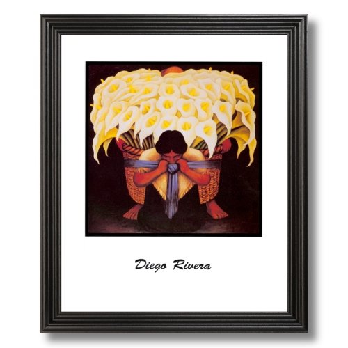 Solid Wood Black Framed Diego Rivera Basket Lilies Flower Contemporary Pictures Art Print