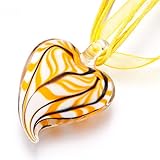 Valentines Day Gifts For Her Pugster Heart Yellow Black Stripe Pattern Murano Glass Pendant Necklace