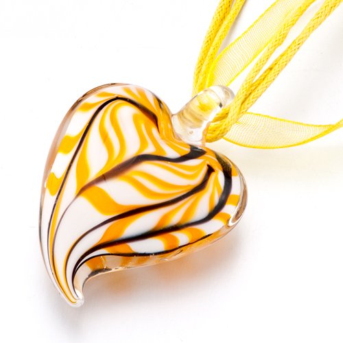 Valentines Day Gifts For Her Pugster Heart Yellow Black Stripe Pattern Murano Glass Pendant Necklace