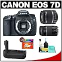 Canon EOS 7D Digital SLR Camera Body + Canon 18-55mm IS Lens + Canon 75-300mm III Lens + Canon BG-E7 Battery Grip + 16GB Card + Cleaning Kit