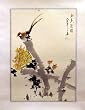 Bird with Chrysanthemums - Original Hand Painted Watercolor Art on Rice Paper