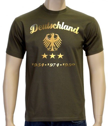 WM 2014 Fußball Deutschland Adler Gold 3 Sterne T-Shirt oliv-gold, Gr.L