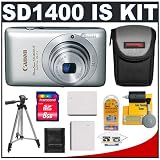 Canon PowerShot SD1400 IS Digital ELPH Camera (Silver) + 8GB Card + Case + (2x) NB-4L Batteries + Tripod + Accessory Kit