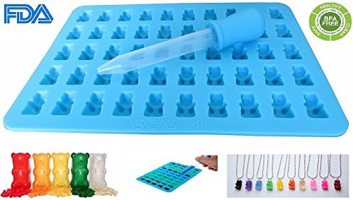 Gummy Bear Candy Mold - Bake Wear for Hard Candy &amp; Chocolate Making - 50 Cavity Silicone Gummy Bear Mold with BONUS DROPPER FOR EASY FILLING - Make Gummy Bear Bracelet
