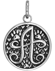 Z - Large Solid 10K,14K,18K Gold with Black Finish Szira Collection Paw and Hearts Monogram Initial Z Charm, Pendant, Key Ring, for Dog, Cat or Person