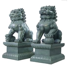 Asian Foo Dogs (Fu Dogs) Garden Statue Sculpture, Pair
