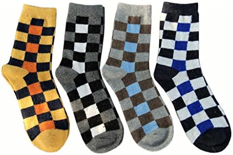Deer Mum Men's Fashionable Wool Socks in Colorful Grid Pattern 4 pairs