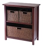 3-Tier Storage Shelf with 1-Large & 2-Small Baskets (Antique Walnut) (30H x 28W x 13D)