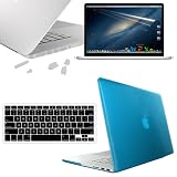 Skque Aqua Crystal Plastic Hard Case + Clear Display Screen Protector Guard + Black Soft Silicone Keyboard Skin Cover + Clear Port Anti-dust Plug Cover for Apple MacBook Pro 13.3" with Retina display