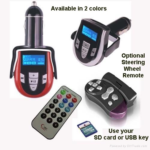 Car MP3 FM Transmitter, 2Gb build in, with SD card slot and AUX port, Silver/Black Color