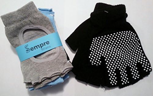 Yoga Socks and Glove- Non Skid Sticky - 3 Pairs slip resistant, gripper in cotton lycra, maximum grip for hot yoga ballet pilates dance barre fitness or working out at the gym or office.