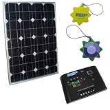 HQRP KIT (50 Watt Solar Panel 50W Power 12V Monocrystalline 12 Volt, Solar 10A Charge Power Controller / Regulator 12V / 24V 10 Amp) + HQRP UV Chain / UV Radiation Health Tester