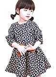TM Litter Girls' Floral Print Bowknot Long Sleeve Princess Dress 4T navyblue