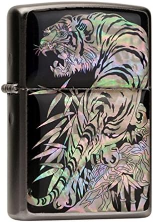 Mother of Pearl Handmade Tiger in Bamboo Forest Design Black Zippo Pocket Oil Cigarette Tobacco Smoking Camping Lighter