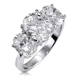 Sterling Silver Ring 925 Oval Cubic Zirconia CZ 3 Stone Engagement Ring - Ideal Gift For Anniversary, Engagement, Wedding, Birthday, Romantic For Her
