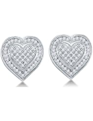 10K Yellow and White Two Tone Gold Micro Pave Set Round Diamond Heart Stud Earrings - (1/4 cttw)