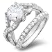 3.00 CT Split Shank Sterling Silver Ladies Round Cut Cubic Zirconia CZ Wedding Bridal Engagement Ring with Matching Band Set (Available in size 6, 7, 8)