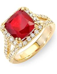 PassionGems 5.2 ct Natural Ruby and Diamond 14k Gold Ring - Size 6