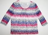 Alfred Dunner Pop Culture 3/4 Sleeve Zig Zag Print Mesh Top