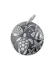 Genuine Marbella (TM) .925 Sterling Silver Round Sea Life Disc Charm Pendant (17 mm in Diameter). 100% Satisfaction Guaranteed.