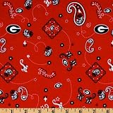 44'' Wide Collegiate Cotton Broadcloth University of Georgia Bandana Red Fabric By The Yard