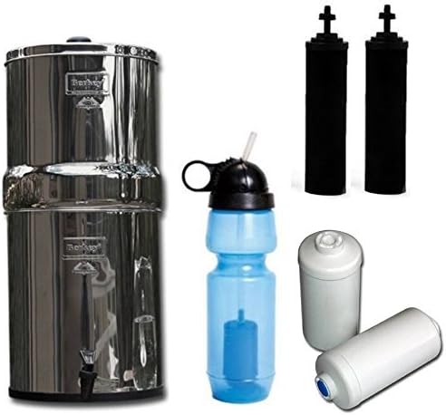 Travel Berkey Water Filter System, with Two Black Berkey Filters, Two Berkey Fluoride Filters AND One Berkey Sport Bottle (with filter)! Great for Travel or Camping needs! by Berkey