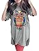 Allegra K Women Short Sleeve Owl T Shirt Side Split Loose Fit Tee XL Light Grey