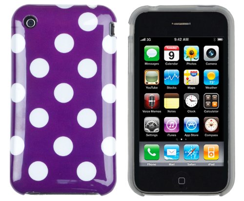 hard case or soft case for iphone Discount Purple/White Polka Dot Flexible TPU Gel Case with Clear Sides for Apple iPhone 3G, 3GS