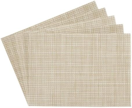 Longport Crossweave Woven Vinyl Non-slip Insulation Placemat Washable Table Mats, Beige, Set of 4