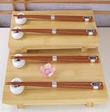 Japanese chop sticks & white calligraphy pebble rests for four