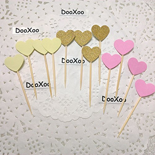 DOOXOO Bridal Shower Cupcake Toppers Chic Bridal Shower Girly Bridal Shower Heart Cupcake Toppers Bridal Shower Decor Bachelorette (Set of 36)