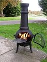 LARGE 125CM BLACK CAST IRON CHIMINEA BBQ WITH SWING OUT GRILL
